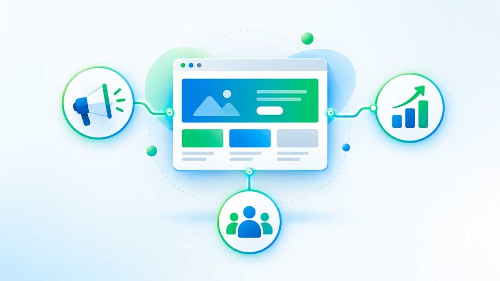 Sitio web conectado con anuncios, resultados y audiencia